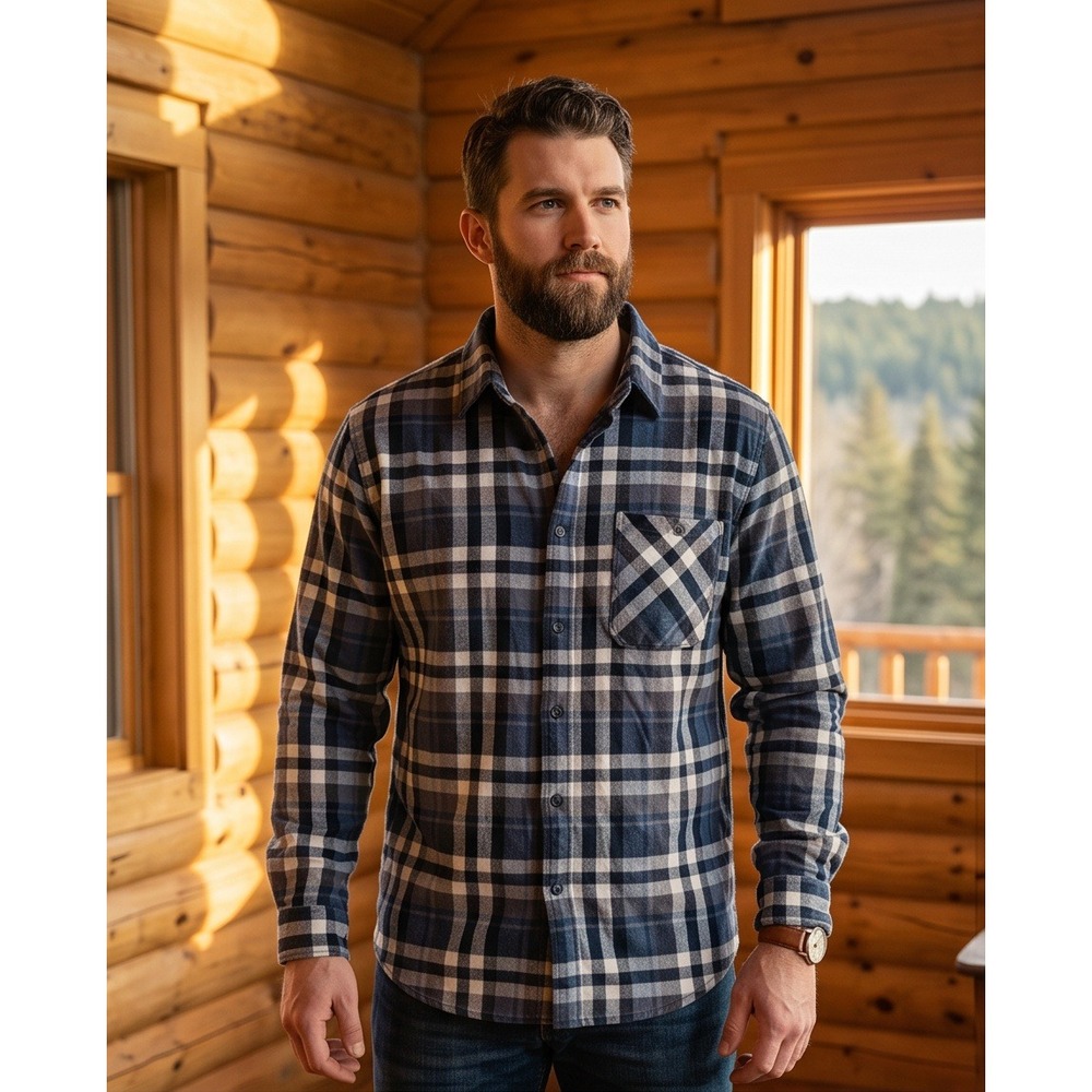 Boston Traders Mens XXL Plaid Flannel Shirt Blue Gray Long Sleeve Cotton NWT